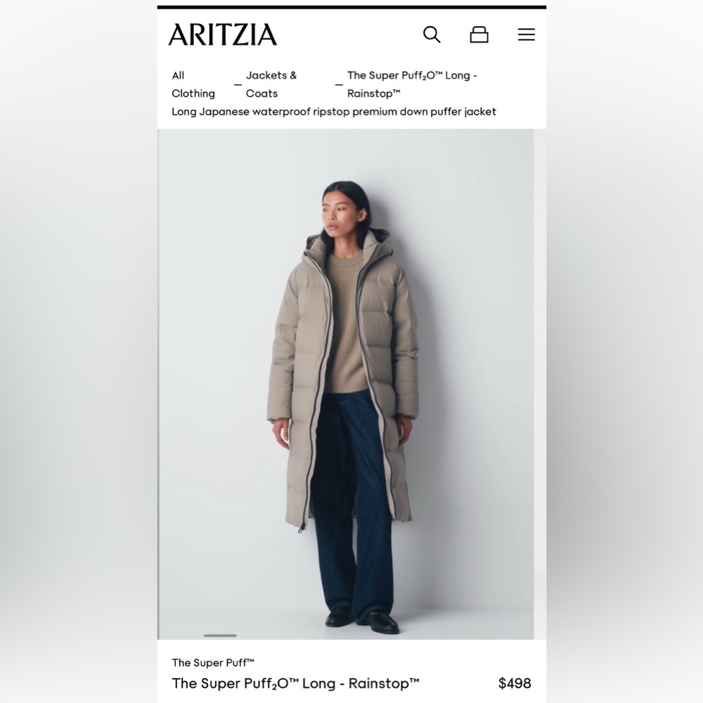 Tna The Super Puff₂O™ Long - Rainstop™ Sz 3XS Modern Taupe